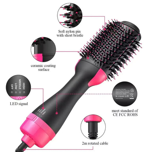 One Step Hot Air Brush 4 In 1 Hair Dryer, Straightener, Curler And Volumizer