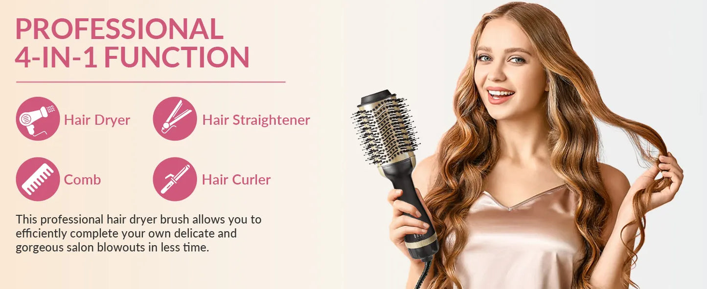 One Step Hot Air Brush 4 In 1 Hair Dryer, Straightener, Curler And Volumizer